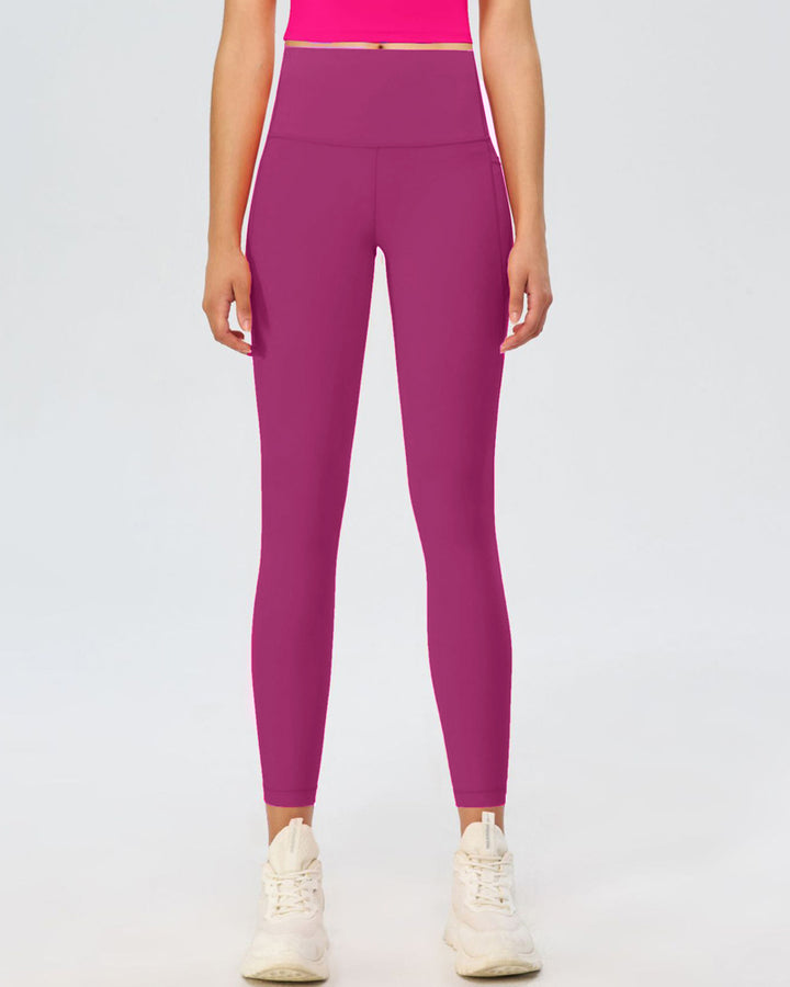 Hochelastische Einfarbige Hoher Taille Bauchkontrolle Yoga Leggings mit Seitentaschen