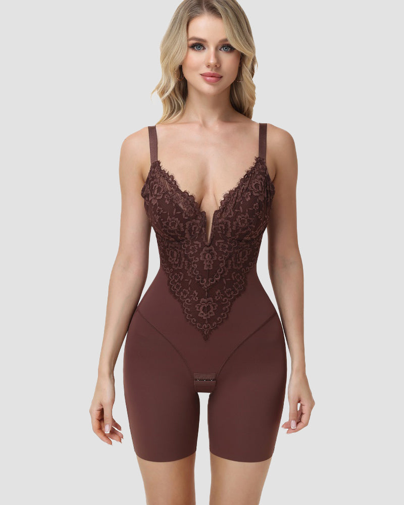 Shapshe® Lace Plunge Backless Butt Lifter Bodysuit Shapewear