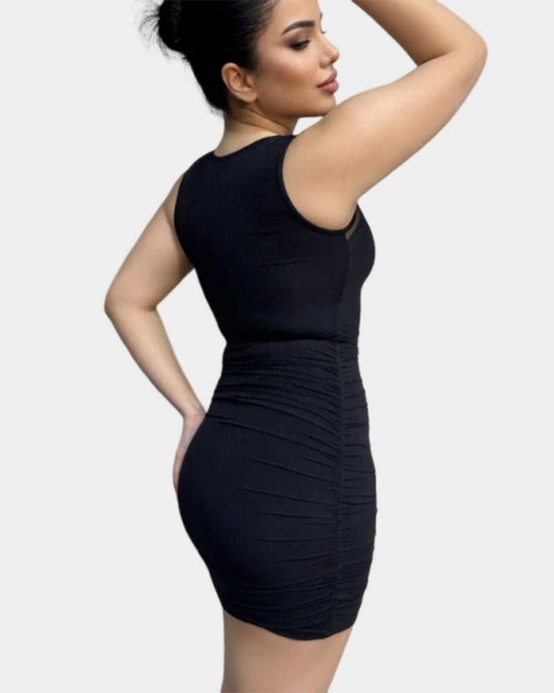Shaper Dress Mesh Hotfix rhinestone Sleeveless Pleat Bodycon
