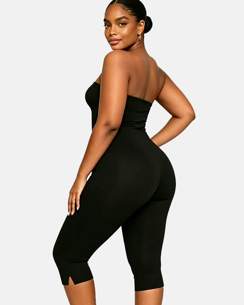 Solid Color Halter Neck Open Back Bodycon Capri Jumpsuit