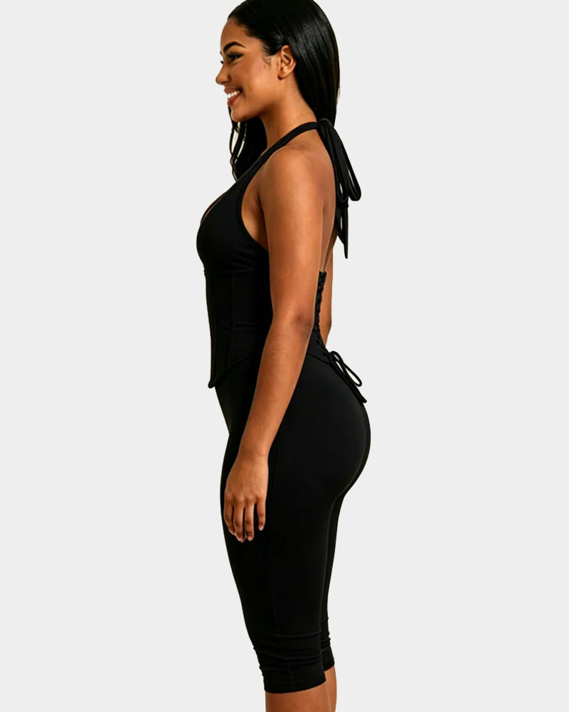 Hourglass Figure The Corset Body Shaper Waist Cincher Capri Jumpsuit Two-Piece Set