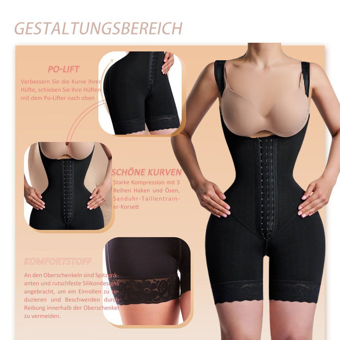 Shapshe® Sanduhr Bodysuit mit offener Brust und Bauchkontrolle bis zur Mitte des Oberschenkels