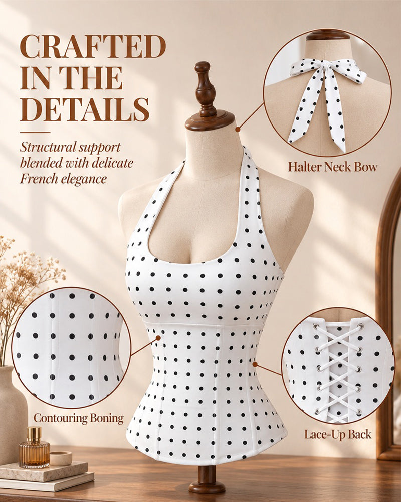 Shapshe® Polka Dot Halter Corset Top with Tied-up Back