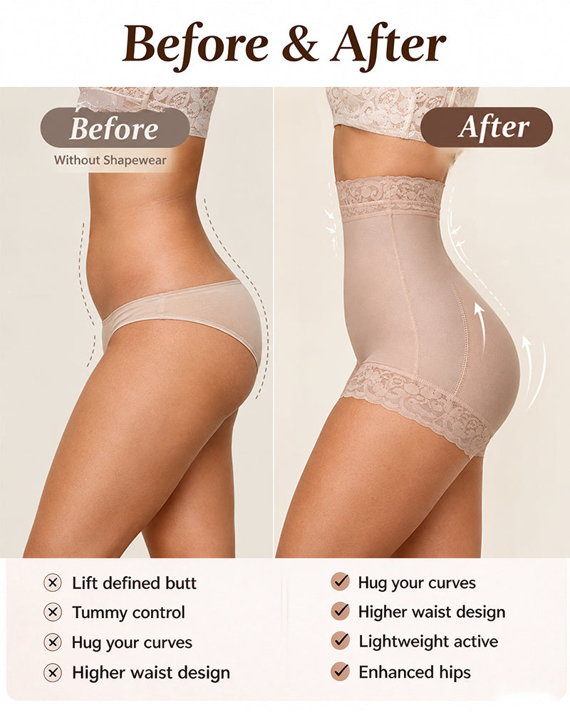 Seamless High Rise Lace Trimmed Tummy Tuck Shaping Shorts