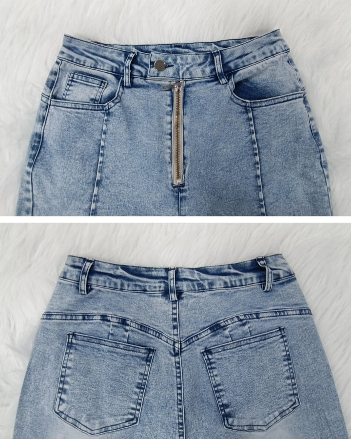 Shapshe® Skinny Jeans mit Hip Lift Patchwork Muster und Reißverschluss Vorne für Damen