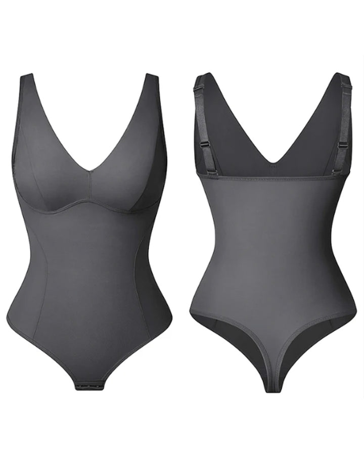 Bauchweg Schlank Body Shaper Tiefem V-Ausschnitt Thong Bodysuits