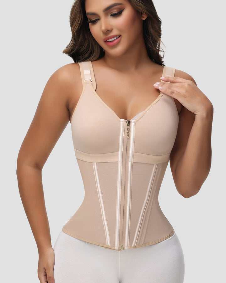 Shapshe® Damen Stäbchen Latex Reißverschluss Korsett Bauchkontrolle Body Shaper Weste Mit BH