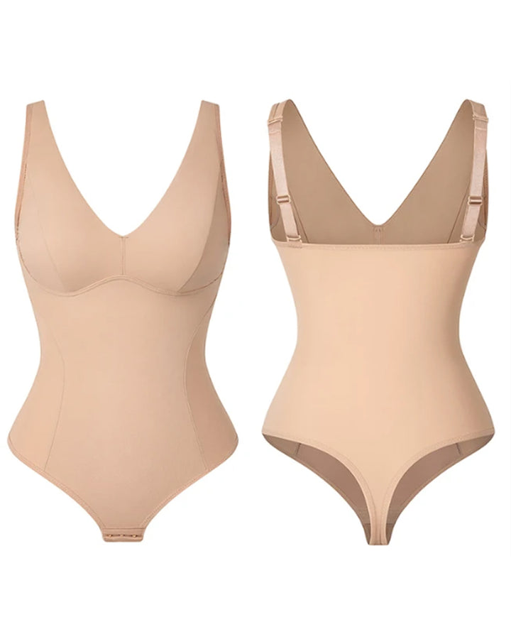 Bauchweg Schlank Body Shaper Tiefem V-Ausschnitt Thong Bodysuits