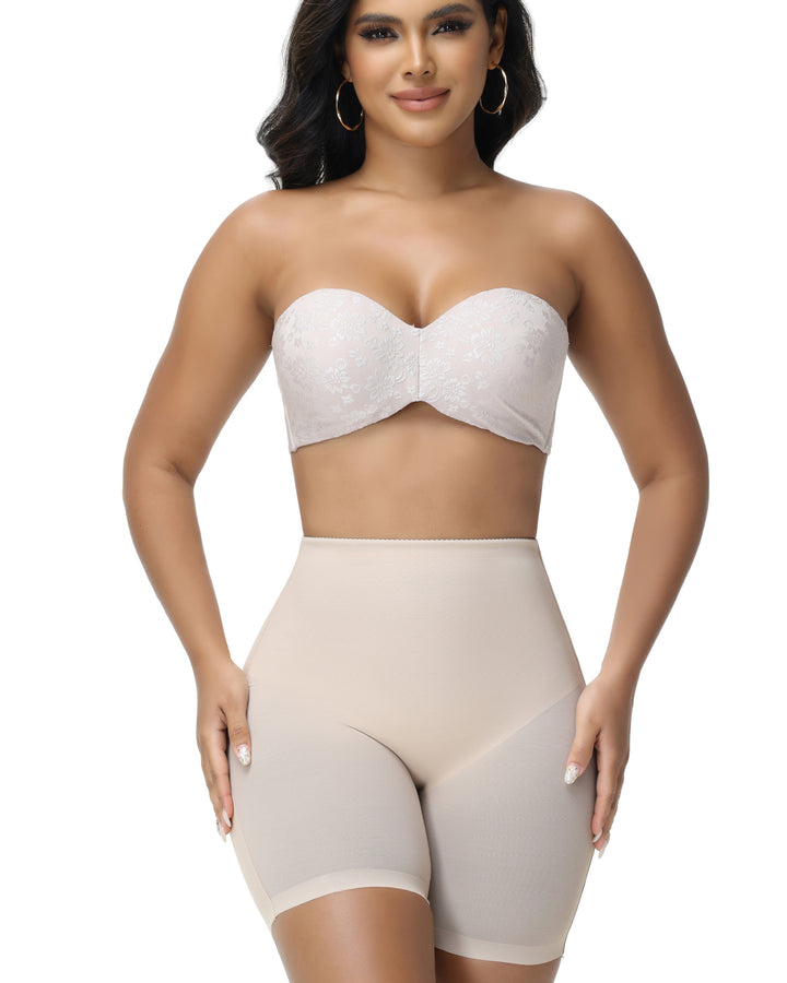 Damen Nahtlose Mesh Shapewear Shorts Hoher Taille Oberschenkelformer Unterwäsche