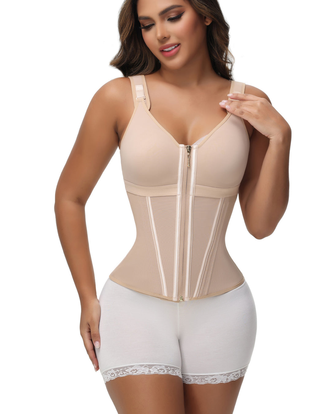 Shapshe® Damen Stäbchen Latex Reißverschluss Korsett Bauchkontrolle Body Shaper Weste Mit BH