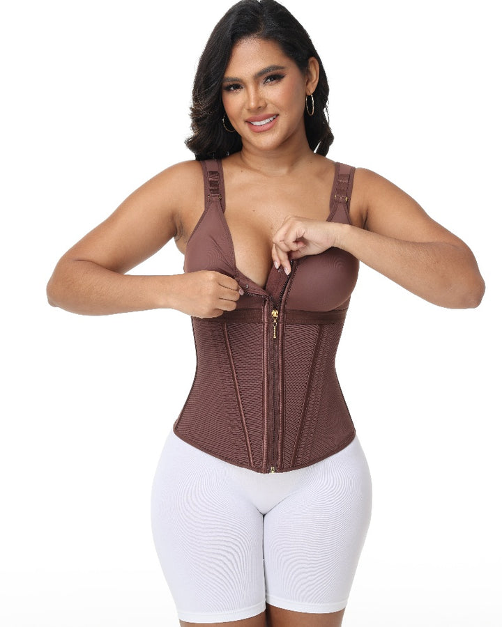 Shapshe® Damen Stäbchen Latex Reißverschluss Korsett Bauchkontrolle Body Shaper Weste Mit BH