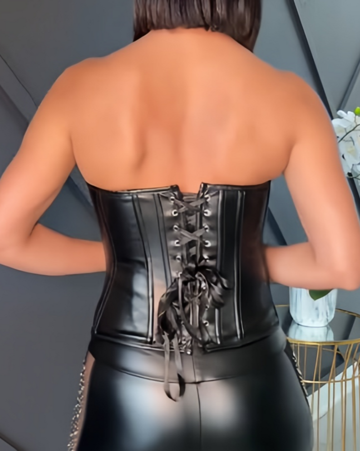 Damen Kunstleder Reißverschluss vorne Bustier Korsett