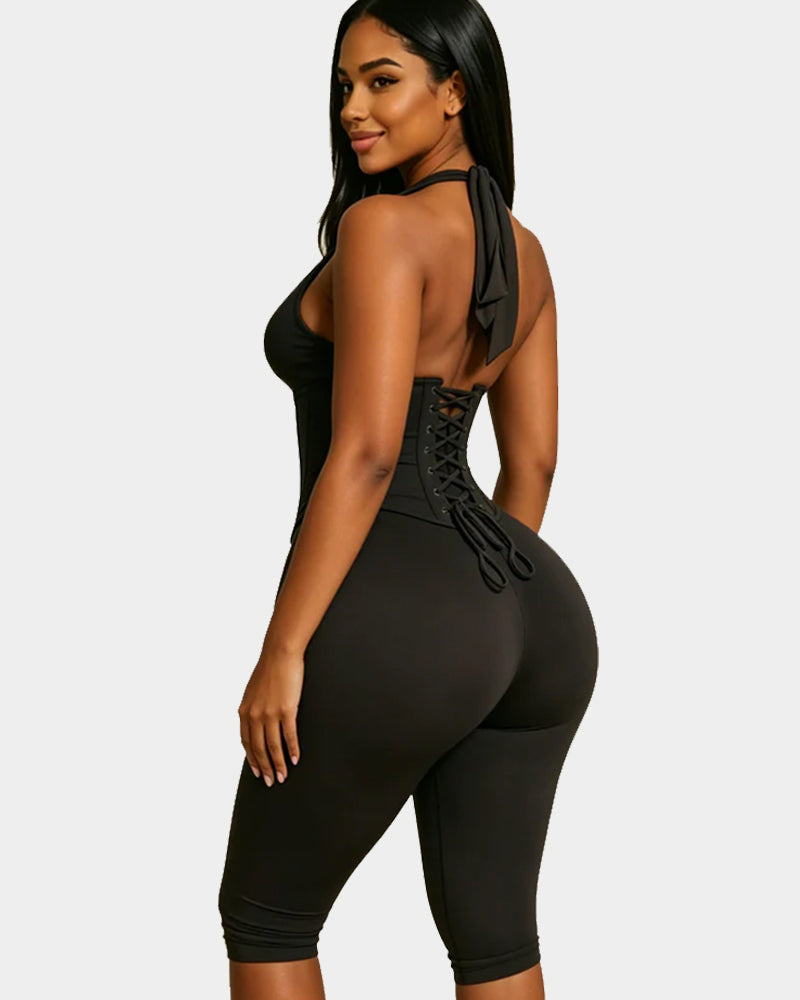 Hourglass Figure The Corset Body Shaper Waist Cincher Capri Jumpsuit Two-Piece Set