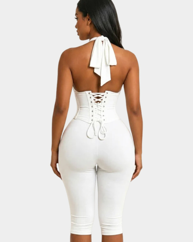 Hourglass Figure The Corset Body Shaper Waist Cincher Capri Jumpsuit Two-Piece Set