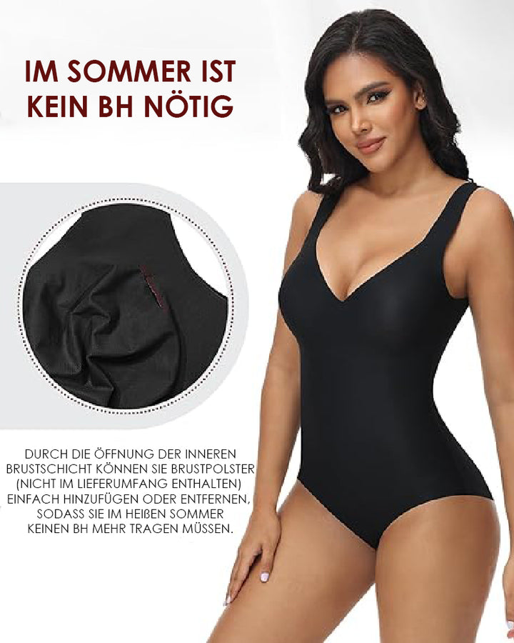 Shapshe® Damen Bauchweg Nahtloser Sommer Eisseide Bodysuit Kompressions V-Ausschnitt Body Shaper