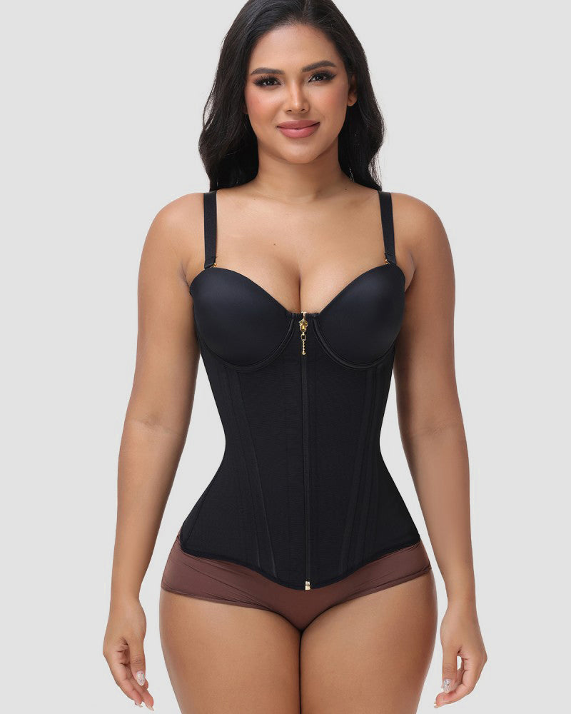Front Zipper Corset Waist Trainer with Adjustable Straps