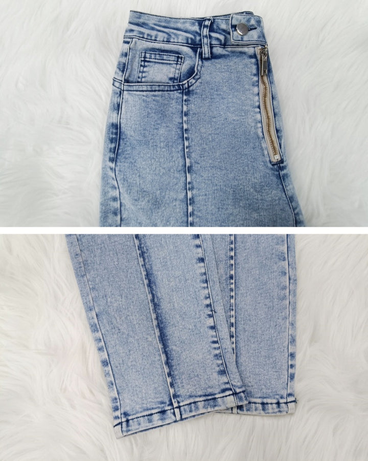 Shapshe® Skinny Jeans mit Hip Lift Patchwork Muster und Reißverschluss Vorne für Damen