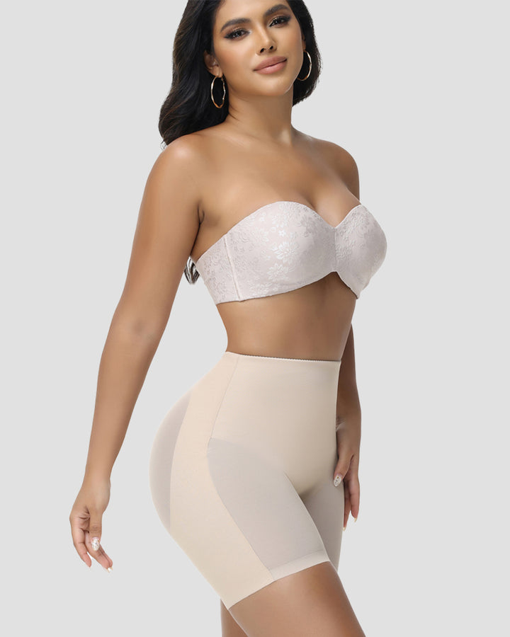 Damen Nahtlose Mesh Shapewear Shorts Hoher Taille Oberschenkelformer Unterwäsche