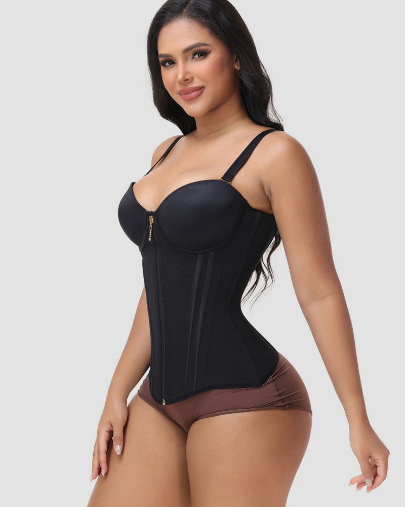 Front Zipper Corset Waist Trainer with Adjustable Straps