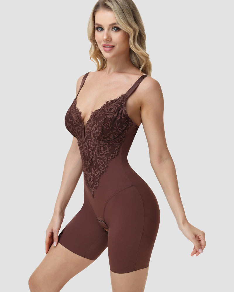 Shapshe® Lace Plunge Backless Butt Lifter Bodysuit Shapewear