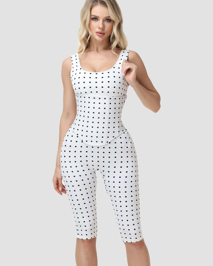 Polka Dot Square Neck Capri Jumpsuit with Hourglass Detachable Corset Two-Piece Set