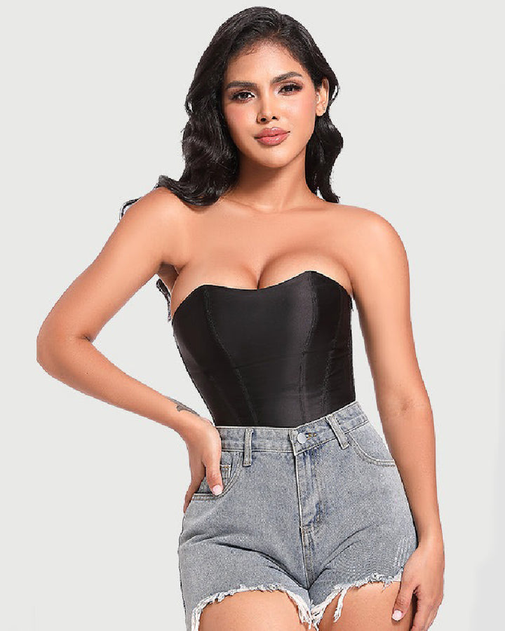 Shapshe® Damen Satin Schnürung Stäbchen Korsett Überbrust Seitlichem Reißverschluss Taillentrainer