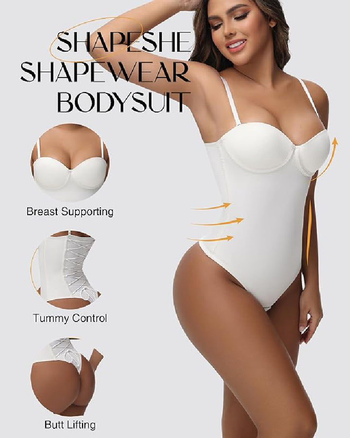 Shapshe® Nahtloser Skinny Bodys mit Sexy Schnürung am Rücken und Tanga