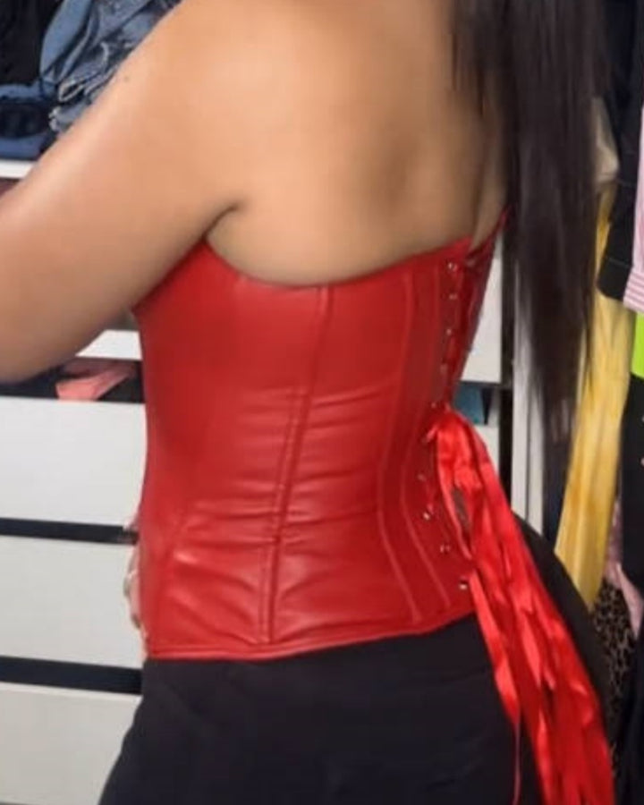 Damen Kunstleder Reißverschluss vorne Bustier Korsett