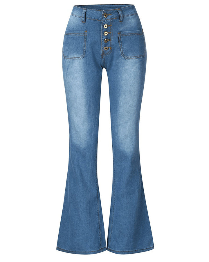 Einreihige Skinny-Jeans mit Mehreren Knöpfen aus Gewaschenem Stretch mit Hohem Bund