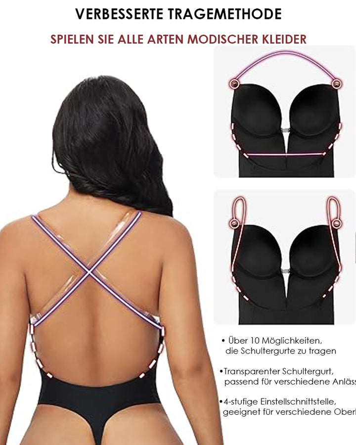 Shapshe® Plunge Rückenfreier Bodysuit Nahtloser Integrierter BH Tanga Shapewear
