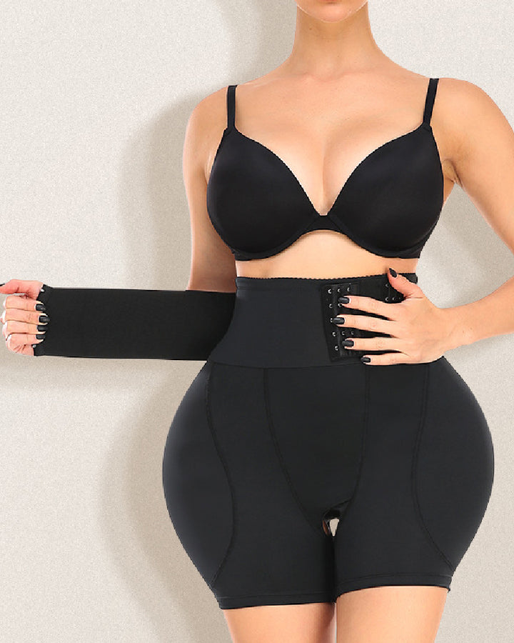 Hoch Taille 9-reihiger Verstellbarer Schnalle Shapewear Shorts Mit Schwammkissen