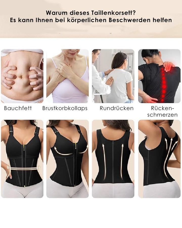 Shapshe® Damen Stäbchen Latex Reißverschluss Korsett Bauchkontrolle Body Shaper Weste Mit BH
