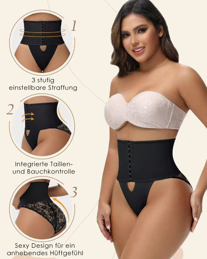 Shapshe® Shapewear mit Öffnung Vorn und Bauchkontroll-Höschen mit Spitzenbesatz