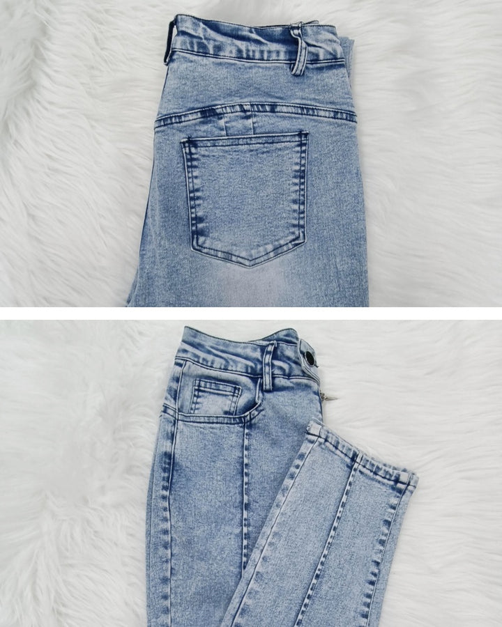 Shapshe® Skinny Jeans mit Hip Lift Patchwork Muster und Reißverschluss Vorne für Damen