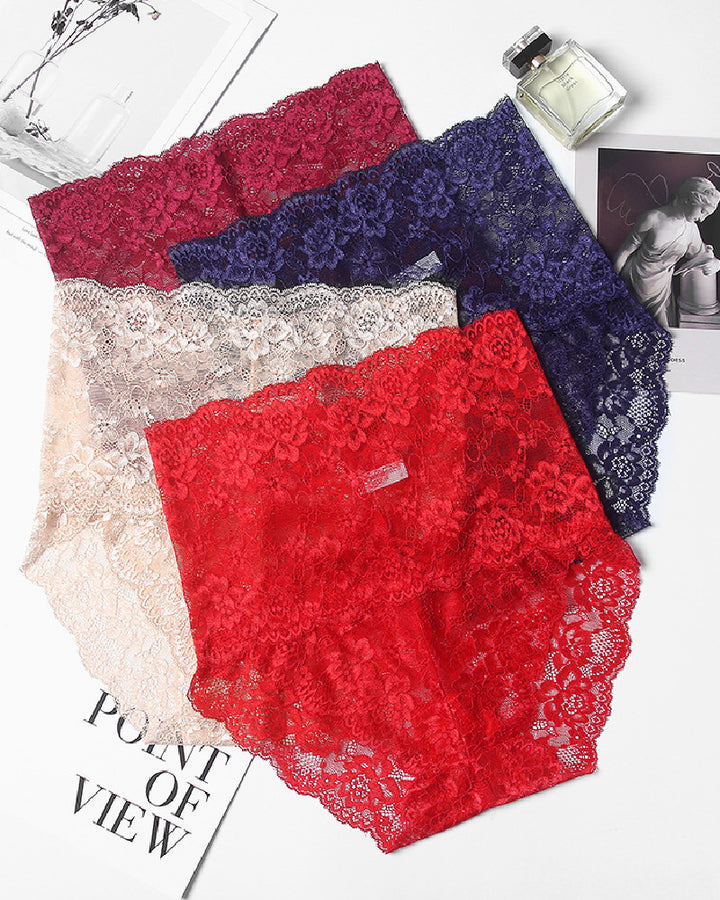 Damen Sexy Hohe Taille Spitzen Hoch Elastisch Atmungsaktiv Slim Höschen Unterwäsche