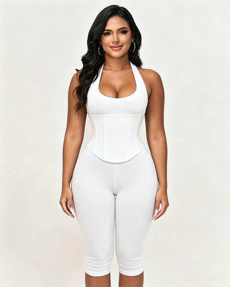 Hourglass Figure The Corset Body Shaper Waist Cincher Capri Jumpsuit Two-Piece Set
