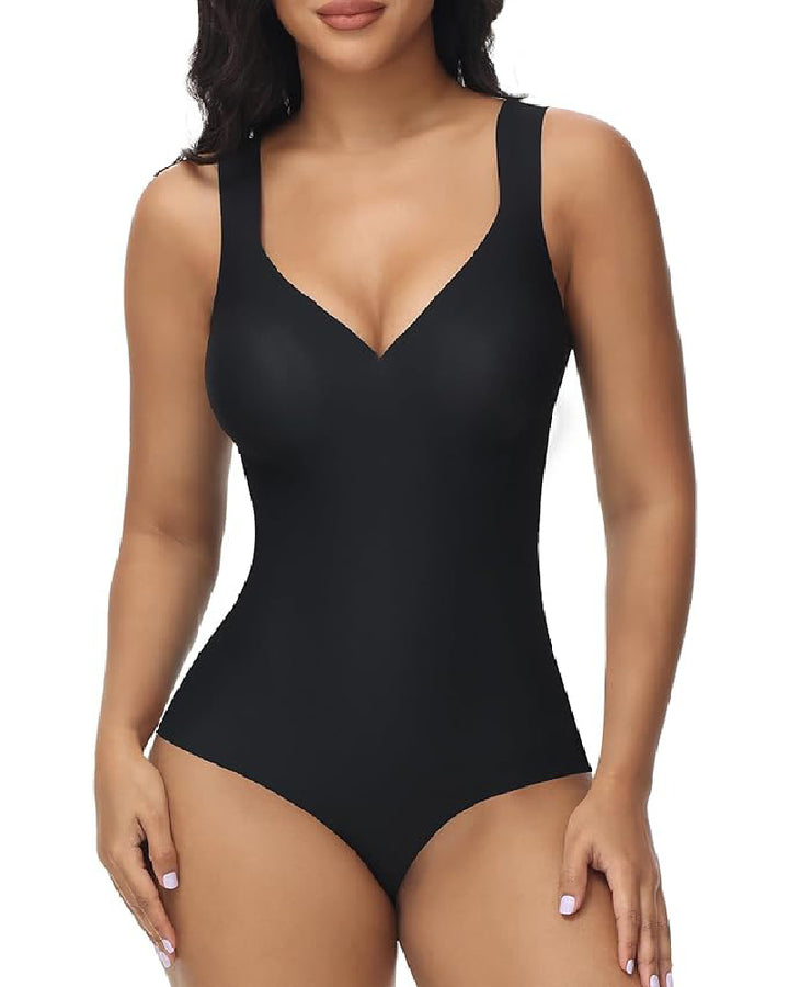 Shapshe® Damen Bauchweg Nahtloser Sommer Eisseide Bodysuit Kompressions V-Ausschnitt Body Shaper