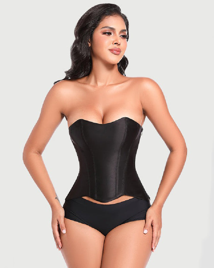 Shapshe® Damen Satin Schnürung Stäbchen Korsett Überbrust Seitlichem Reißverschluss Taillentrainer