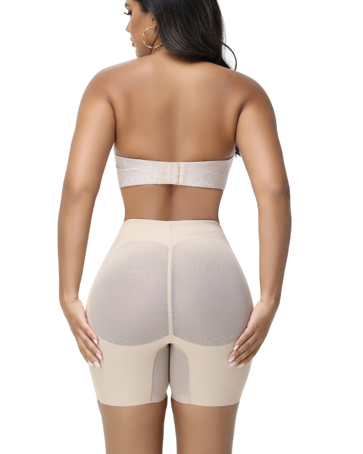 Damen Nahtlose Mesh Shapewear Shorts Hoher Taille Oberschenkelformer Unterwäsche