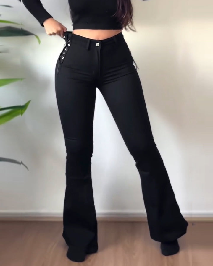 Shapshe® Schlagjeans mit Hoher Taille und Seitlicher Schnürung für Damen