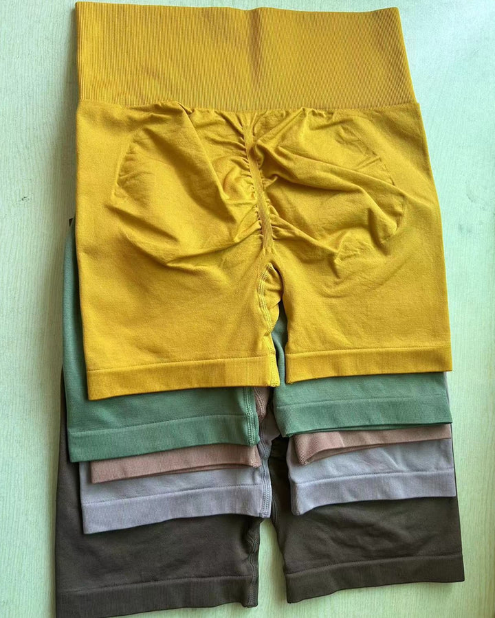 Yoga Shorts  Nahtlos Bauchkontrolle Hohe Taille Pfirsich-Po