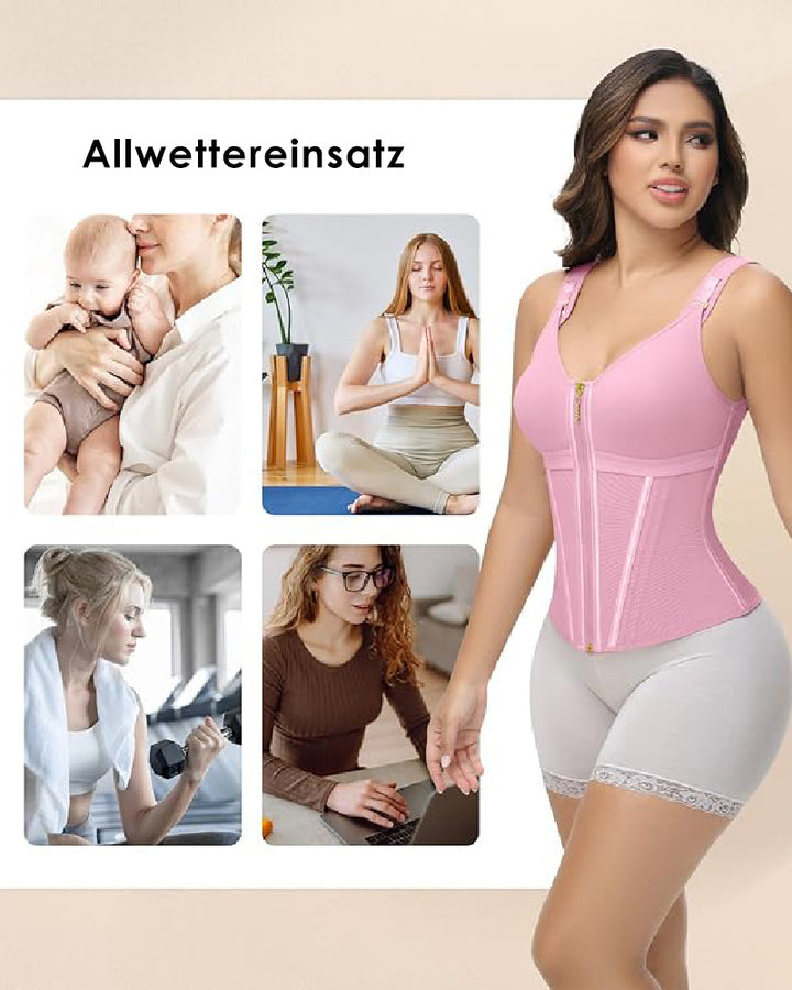 Shapshe® Damen Stäbchen Latex Reißverschluss Korsett Bauchkontrolle Body Shaper Weste Mit BH