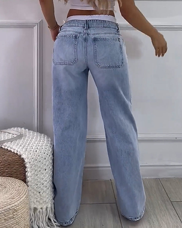 Shapshe® Jeans mit Hoher Taille und Weitem Bein und Lockerer Passform und Bund