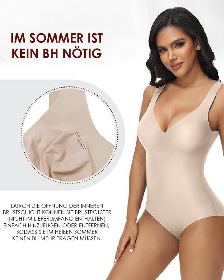 Shapshe® Damen Bauchweg Nahtloser Sommer Eisseide Bodysuit Kompressions V-Ausschnitt Body Shaper
