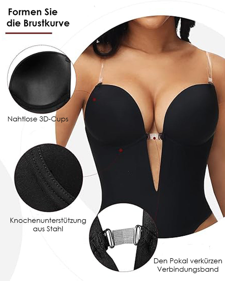Shapshe® Plunge Rückenfreier Bodysuit Nahtloser Integrierter BH Tanga Shapewear