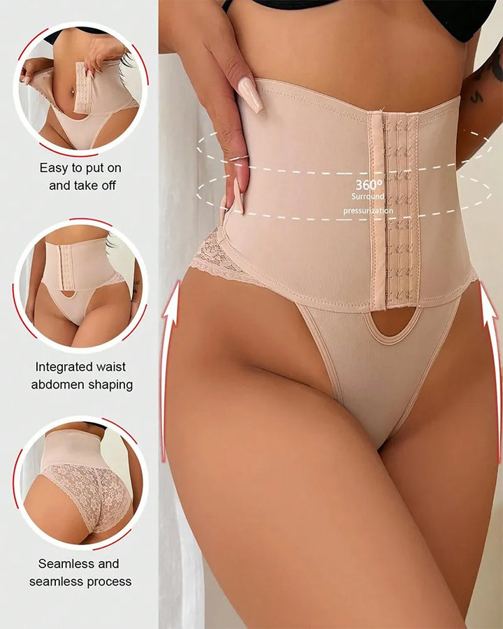 Shapshe® Shapewear mit Öffnung Vorn und Bauchkontroll-Höschen mit Spitzenbesatz