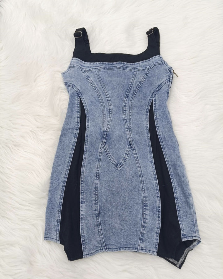 Kontrast Farbe Denim Ärmellos Bodycon Mini Kleid