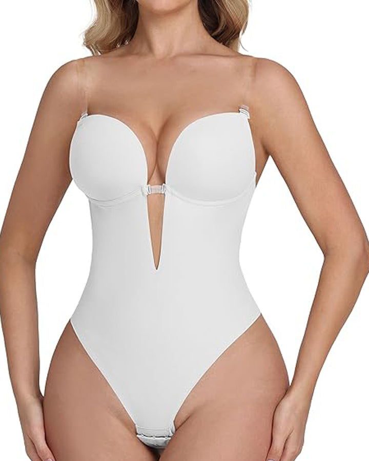 Shapshe® Plunge Rückenfreier Bodysuit Nahtloser Integrierter BH Tanga Shapewear