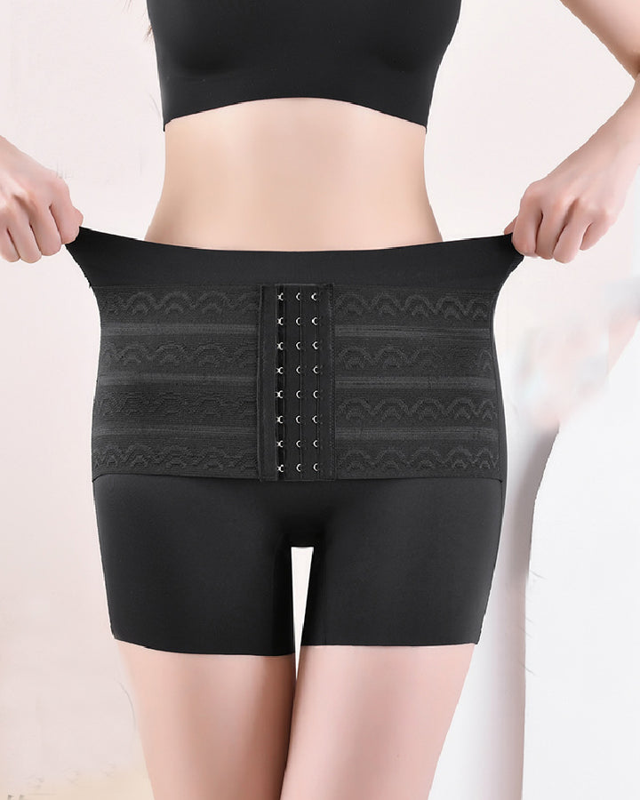 Mittelhoher Po-Lifter Doppellagige Bauchkontrolle Shapewear Shorts Mit Hakengürtel