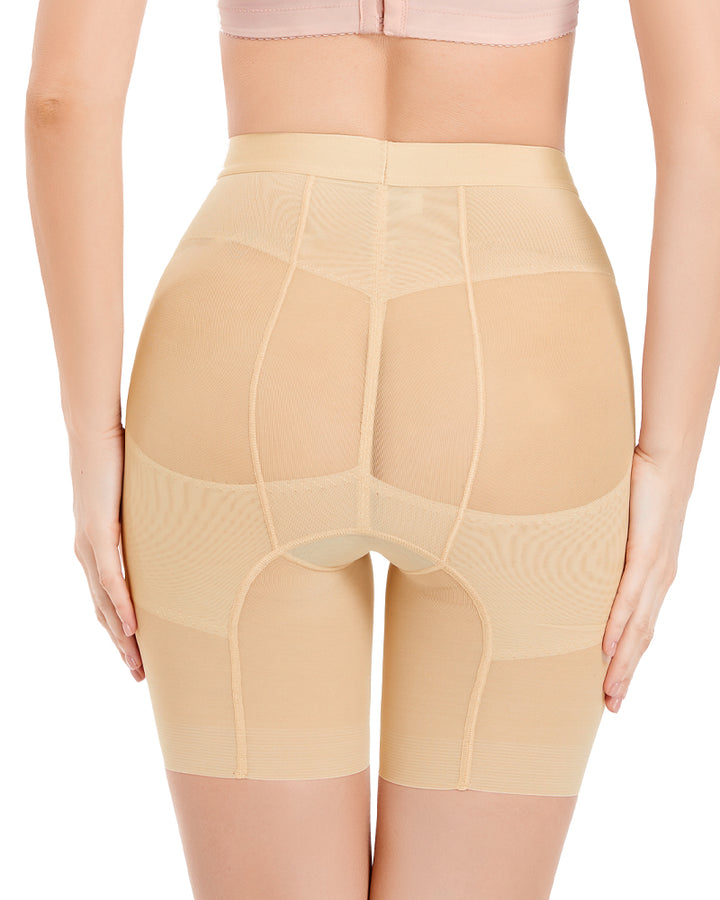 Hoher Taille Mesh Shapewear Shorts Bauchkontrolle Gürtel Shaping Unterwäsche